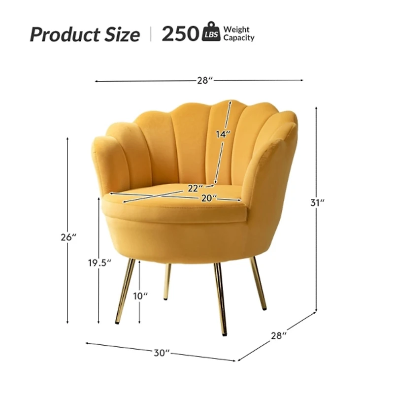 Donata Mustard Velvet Scalloped Accent Chair