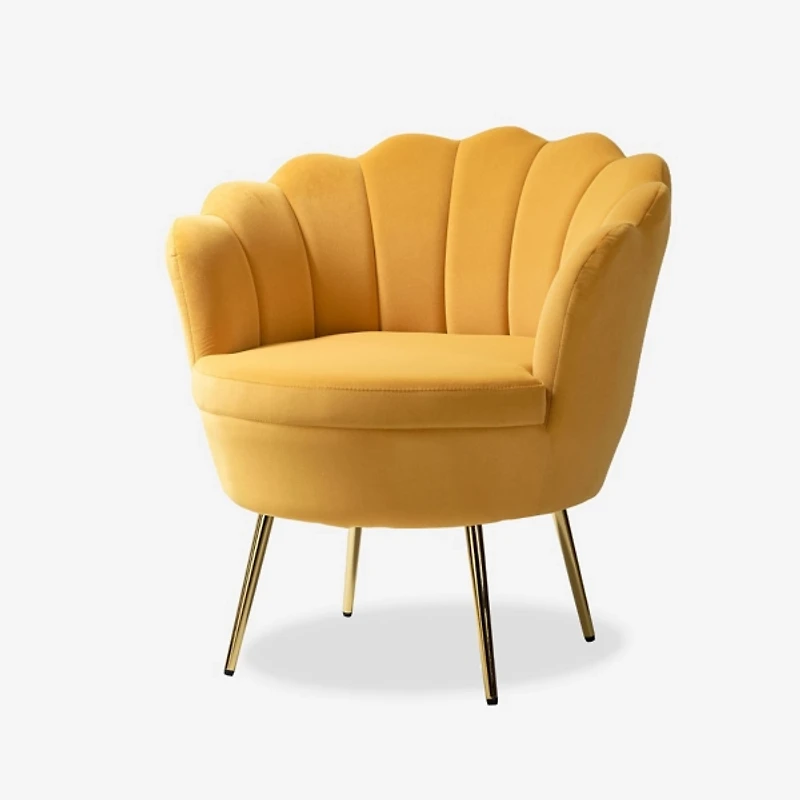 Donata Mustard Velvet Scalloped Accent Chair