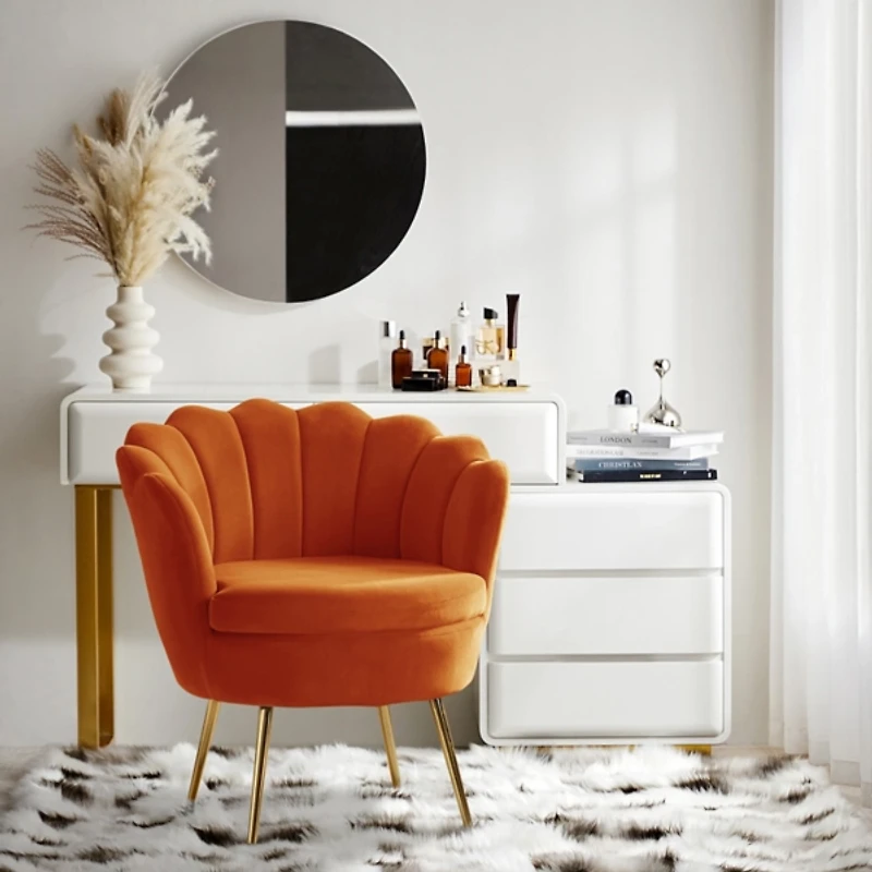 Donata Orange Velvet Scalloped Barrel Accent Chair
