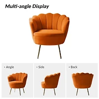 Donata Orange Velvet Scalloped Barrel Accent Chair