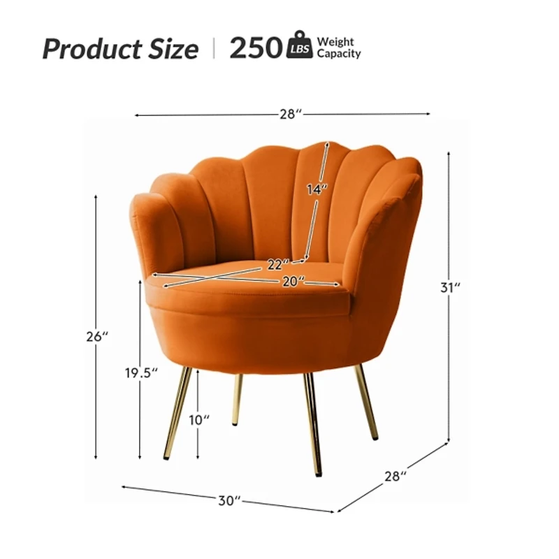 Donata Orange Velvet Scalloped Barrel Accent Chair