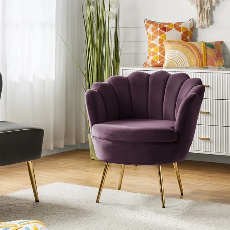 Donata Plum Velvet Scalloped Barrel Accent Chair