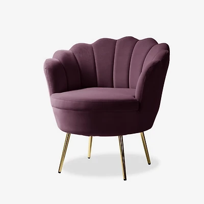 Donata Plum Velvet Scalloped Barrel Accent Chair