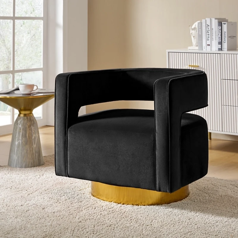 Blanca Black Velvet Barrel Swivel Chair