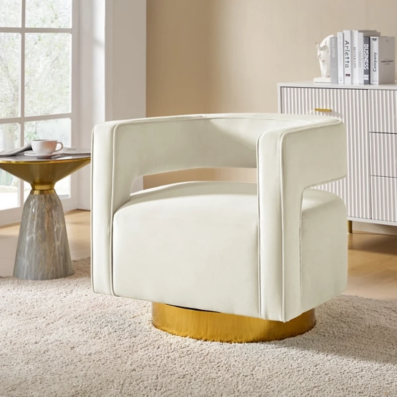 Blanca Ivory Velvet Barrel Swivel Chair