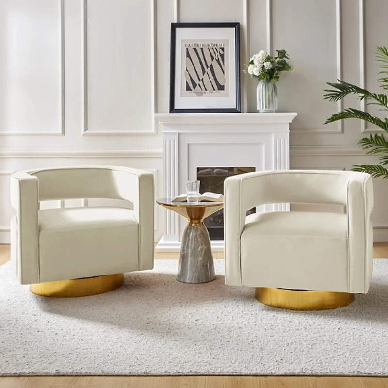 Blanca Ivory Velvet Barrel Swivel Chair