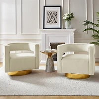 Blanca Ivory Velvet Barrel Swivel Chair