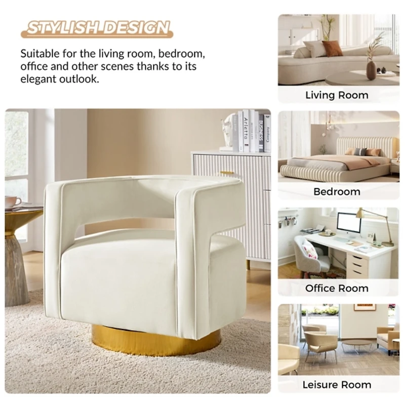 Blanca Ivory Velvet Barrel Swivel Chair