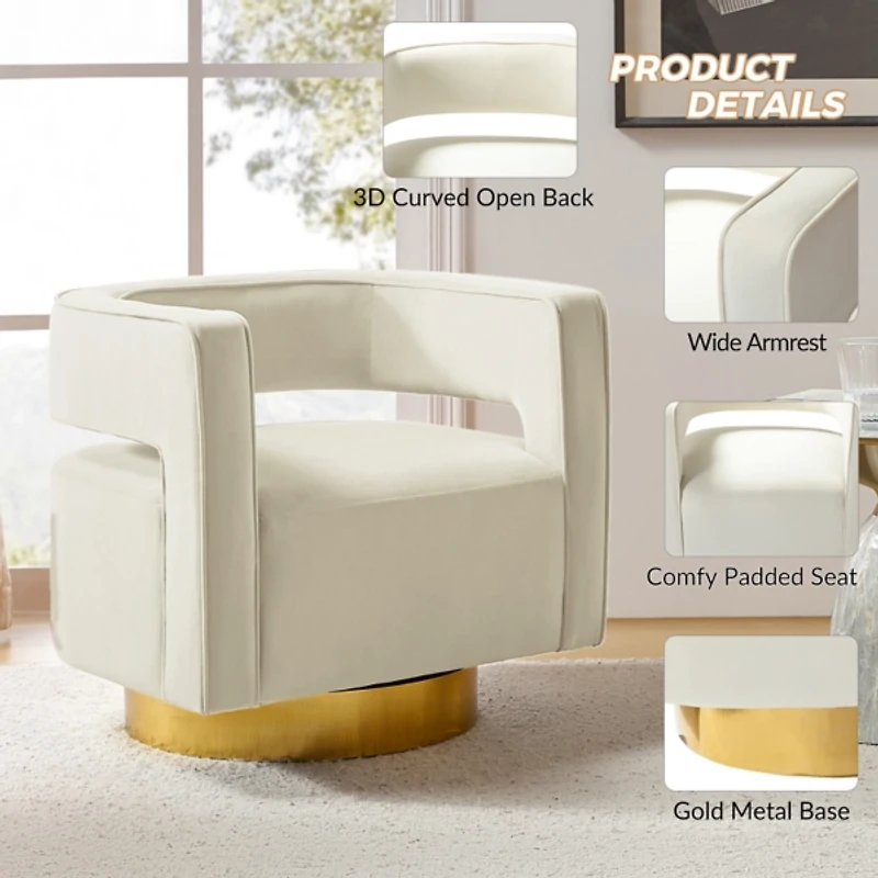 Blanca Ivory Velvet Barrel Swivel Chair
