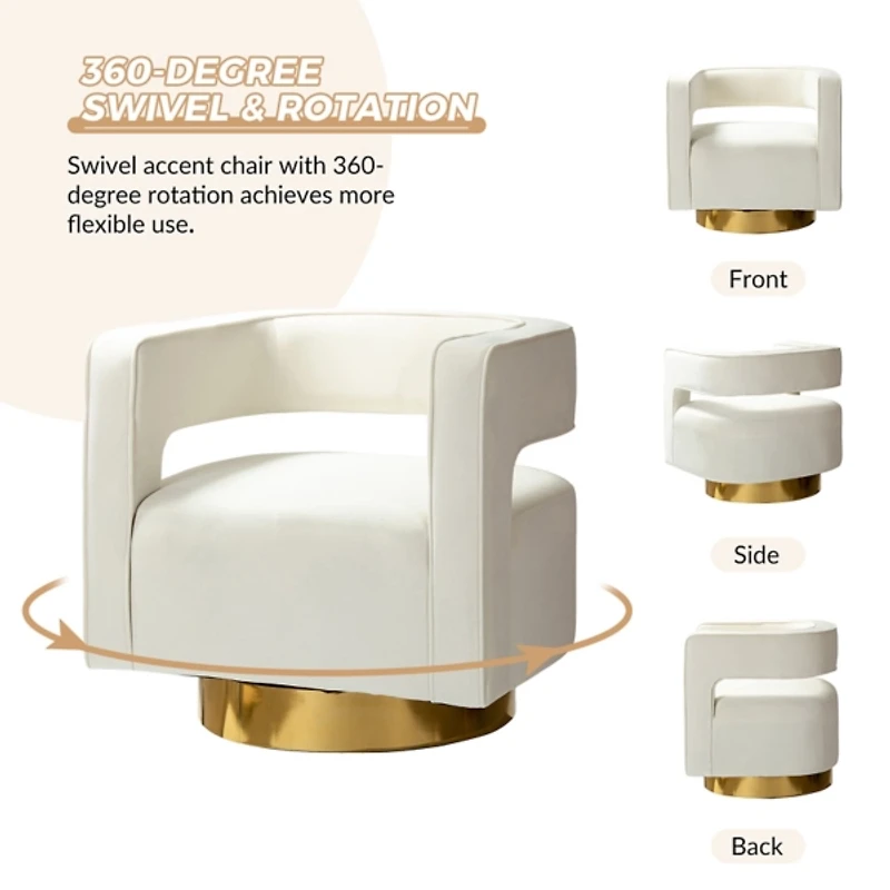 Blanca Ivory Velvet Barrel Swivel Chair