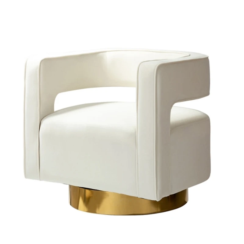 Blanca Ivory Velvet Barrel Swivel Chair
