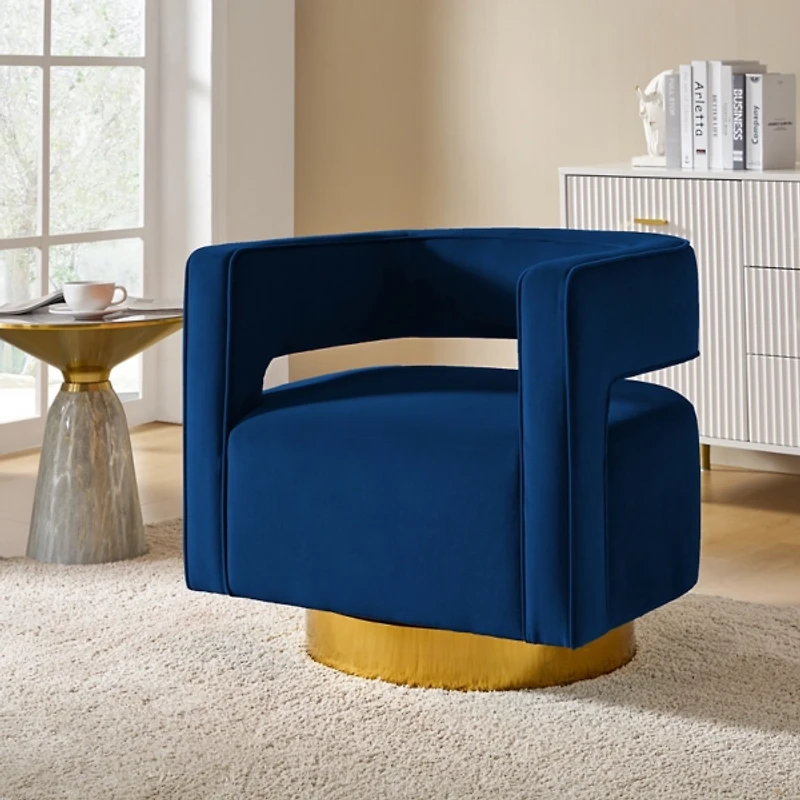 Blanca Navy Velvet Barrel Swivel Chair