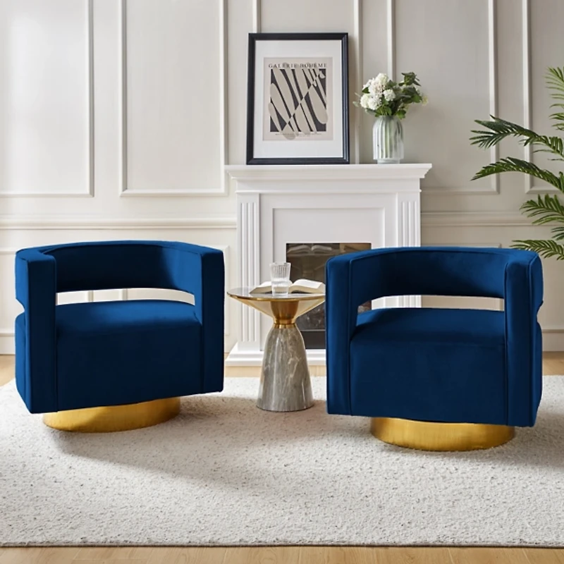 Blanca Navy Velvet Barrel Swivel Chair