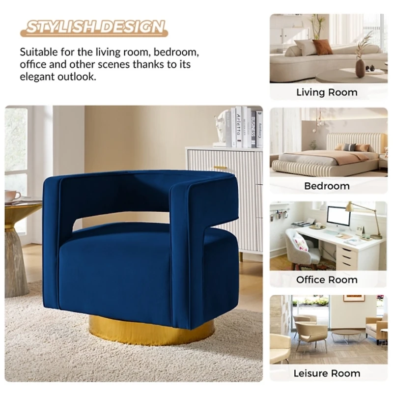 Blanca Navy Velvet Barrel Swivel Chair