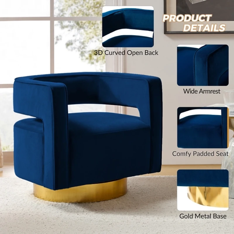 Blanca Navy Velvet Barrel Swivel Chair