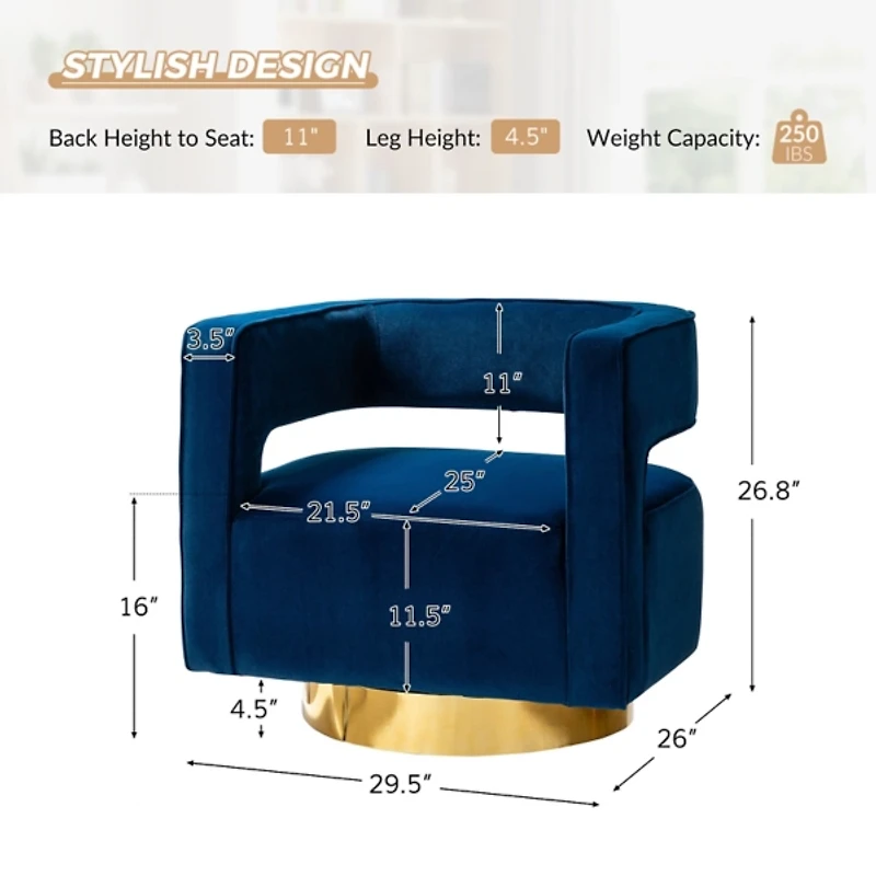 Blanca Navy Velvet Barrel Swivel Chair
