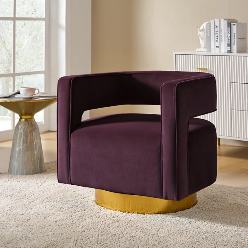 Blanca Purple Velvet Barrel Swivel Chair