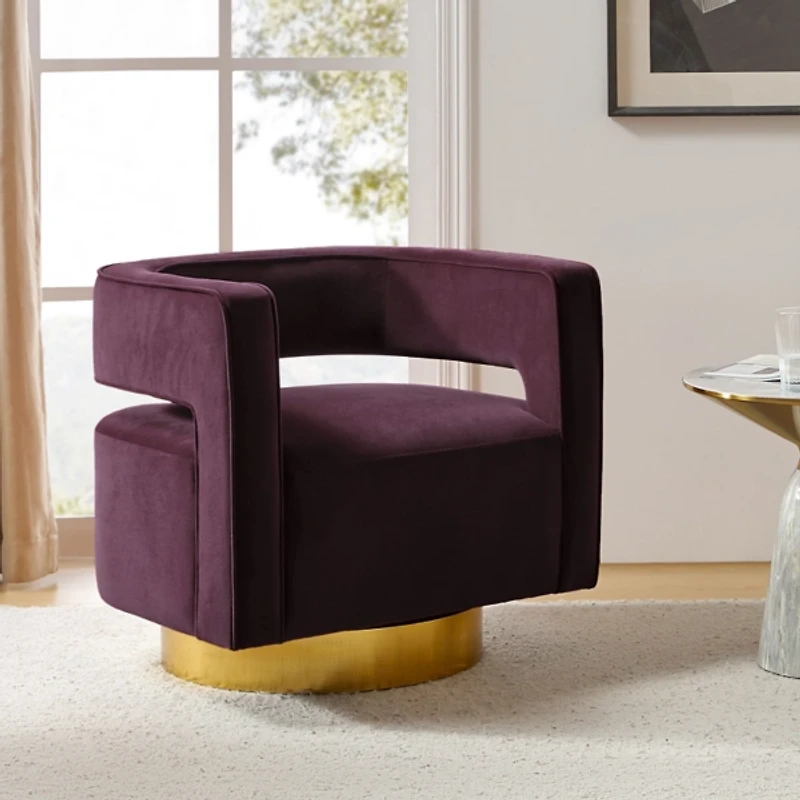 Blanca Purple Velvet Barrel Swivel Chair