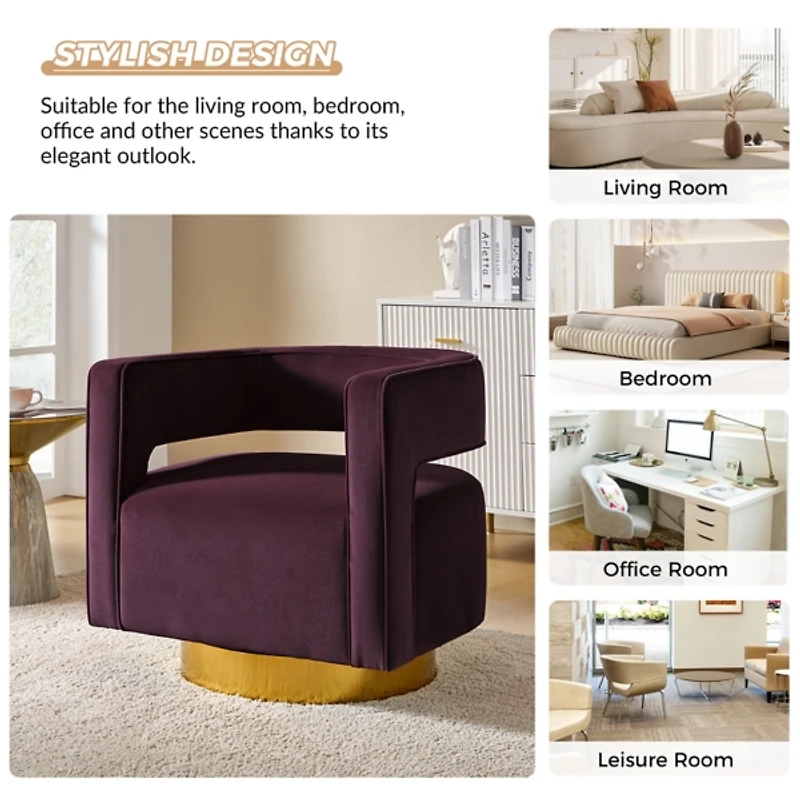 Blanca Purple Velvet Barrel Swivel Chair
