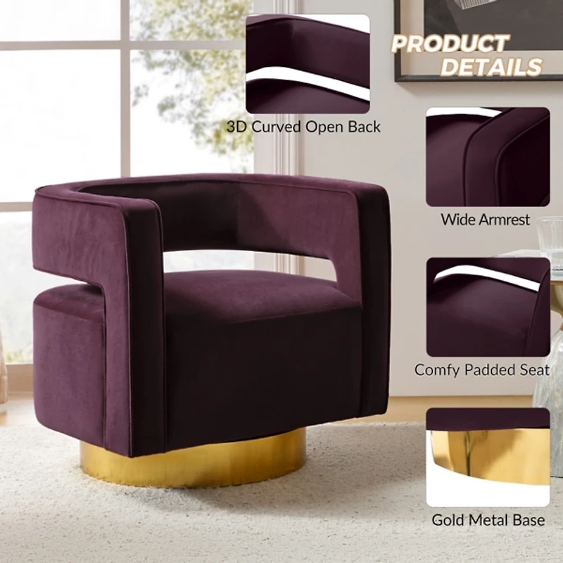 Blanca Purple Velvet Barrel Swivel Chair