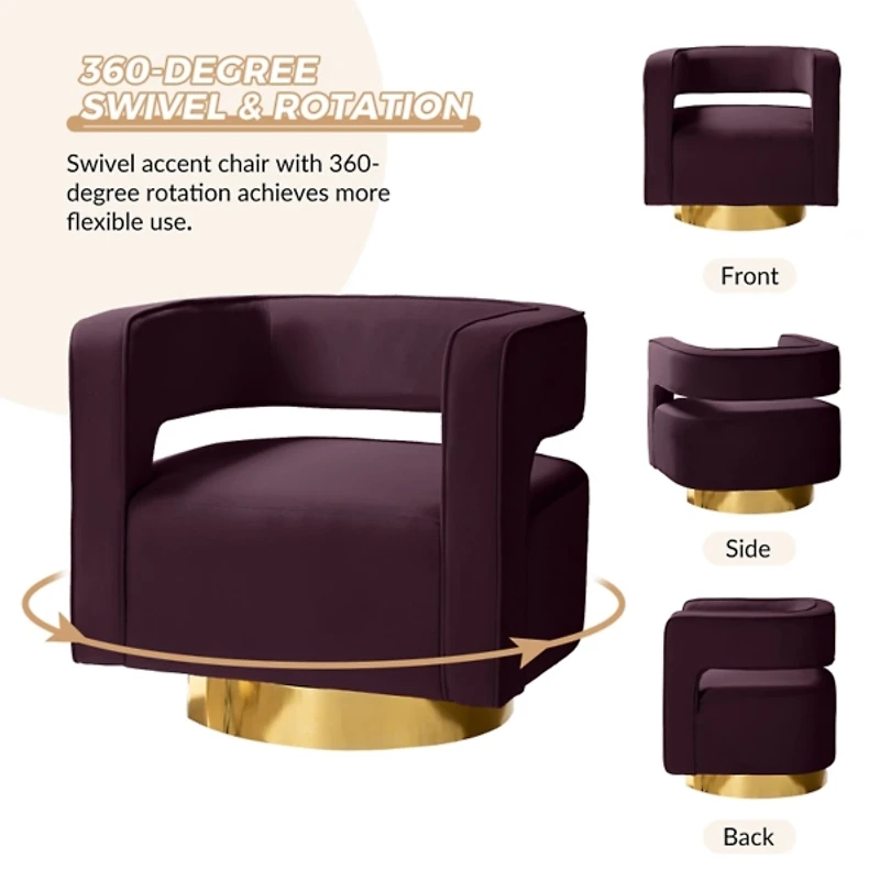 Blanca Purple Velvet Barrel Swivel Chair