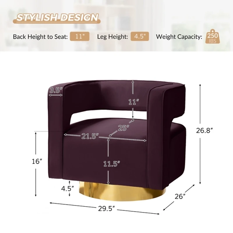 Blanca Purple Velvet Barrel Swivel Chair