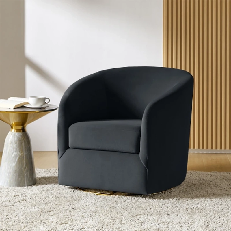 Amarante Black Velvet Swivel Chair