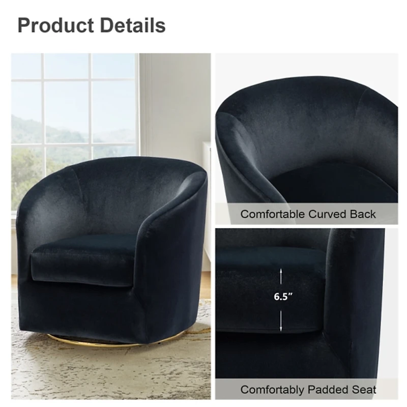 Amarante Black Velvet Swivel Chair