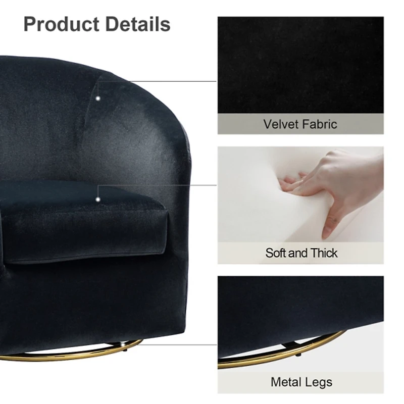Amarante Black Velvet Swivel Chair