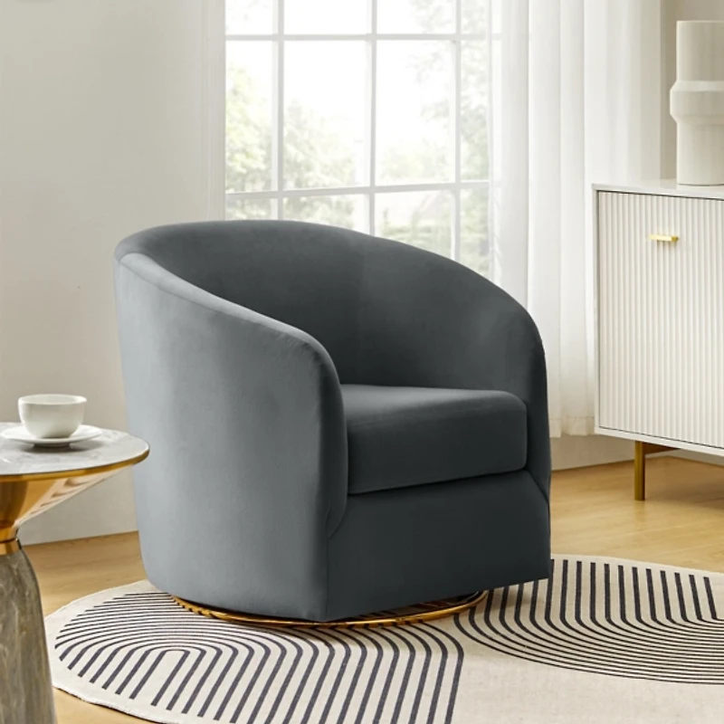Amarante Gray Velvet Swivel Chair