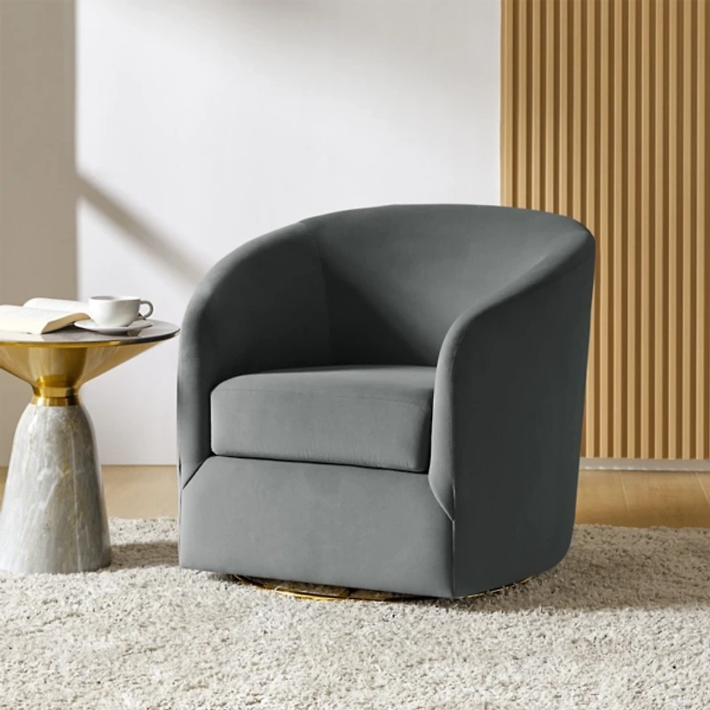 Amarante Gray Velvet Swivel Chair