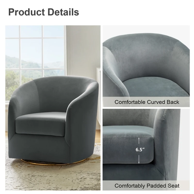 Amarante Gray Velvet Swivel Chair