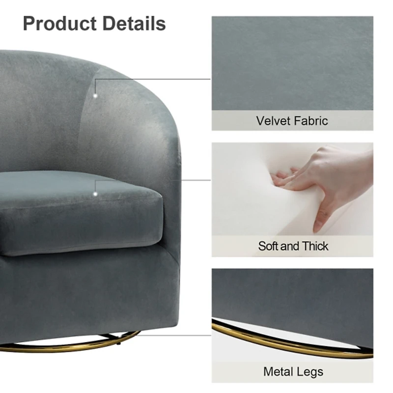 Amarante Gray Velvet Swivel Chair