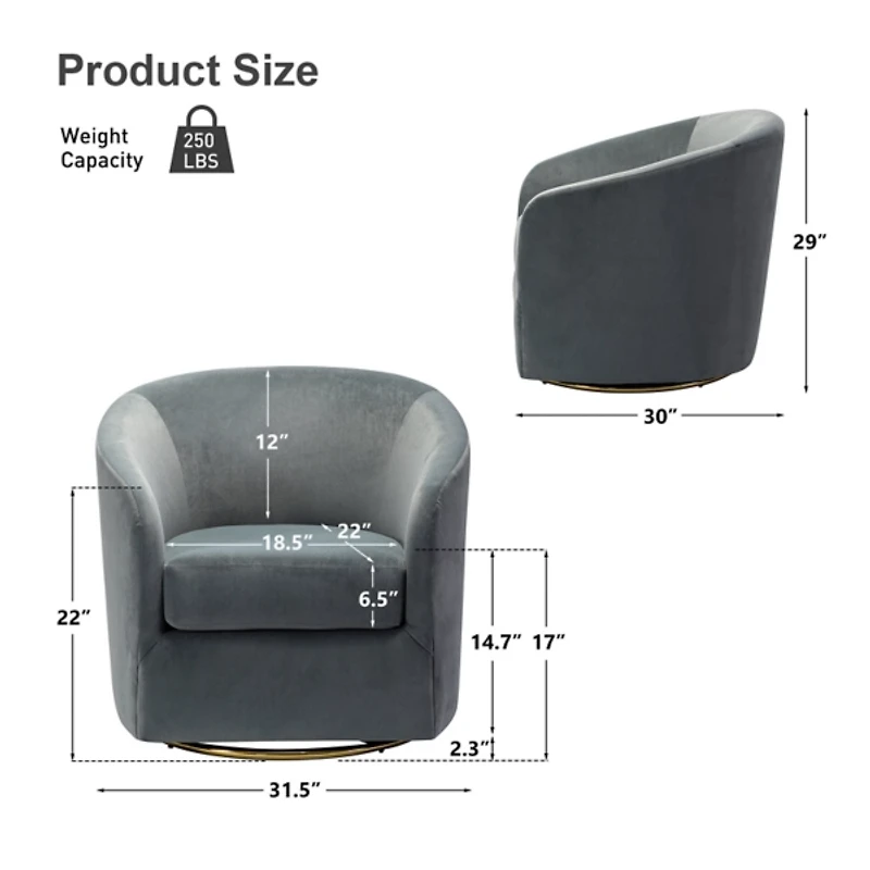 Amarante Gray Velvet Swivel Chair
