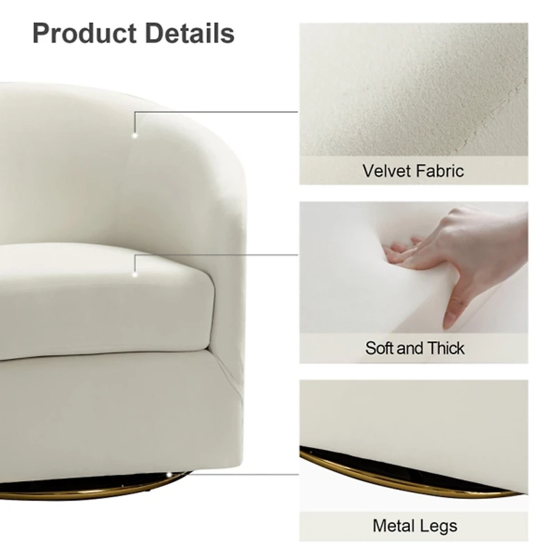 Amarante Ivory Velvet Swivel Chair