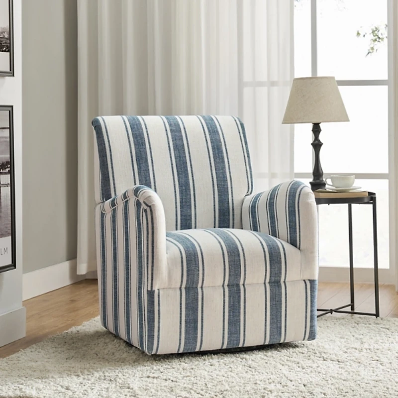 Alice Navy Blue Striped Swivel Chair