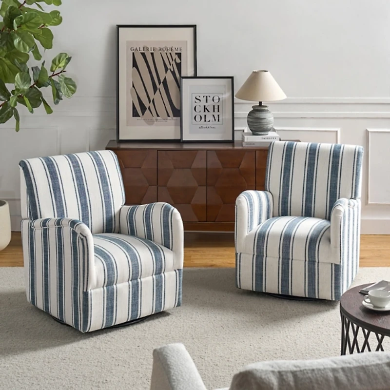 Alice Navy Blue Striped Swivel Chair