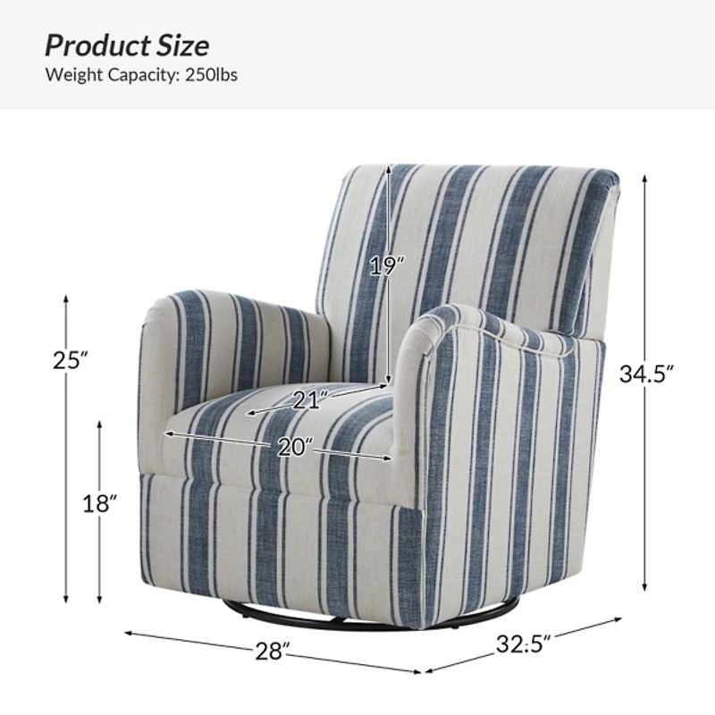 Alice Navy Blue Striped Swivel Chair