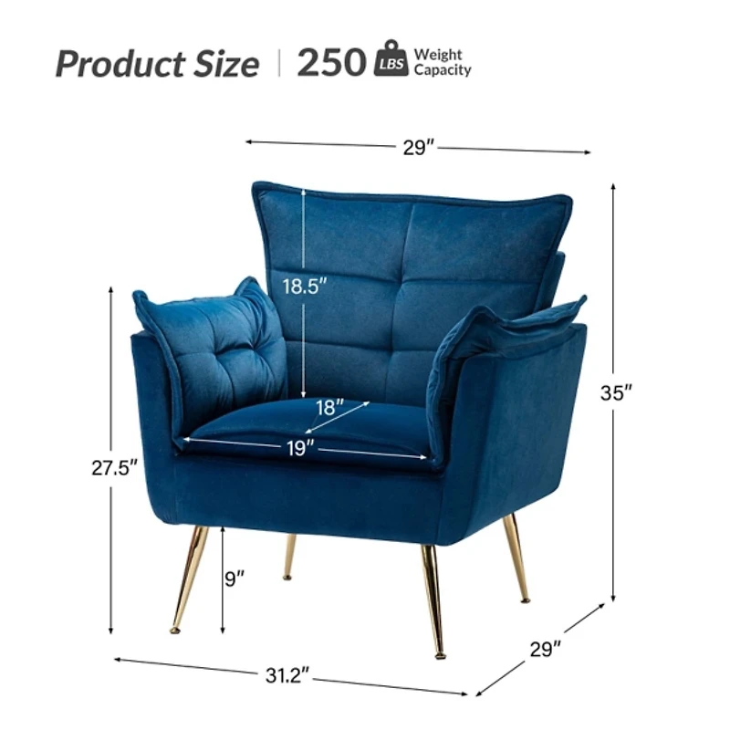 Ilia Navy Velvet Accent Chair