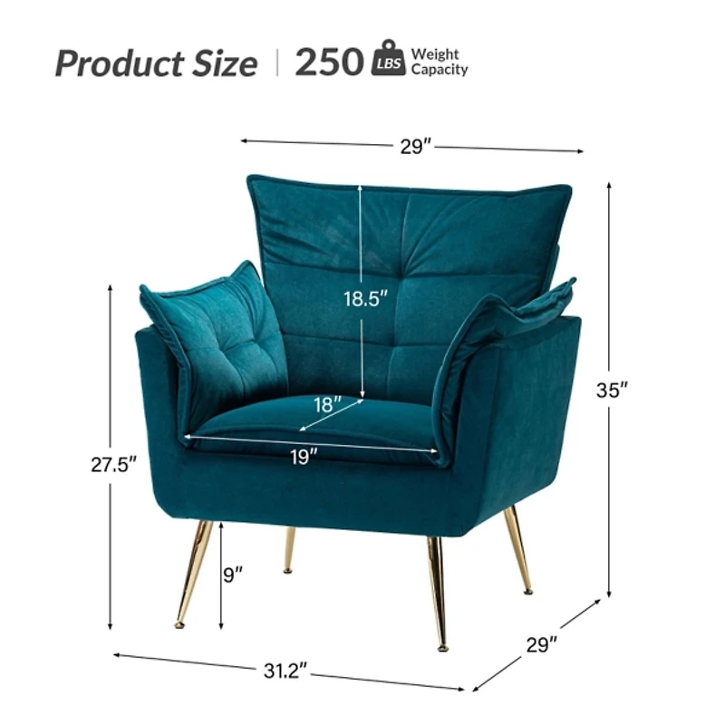 Ilia Teal Velvet Accent Chair