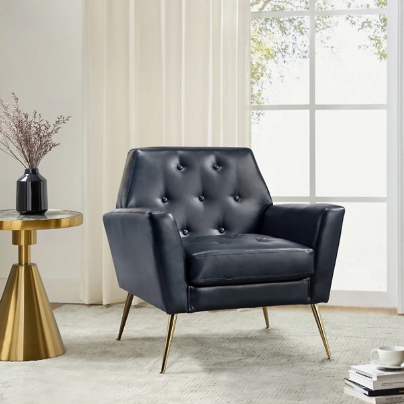 Maris Navy Faux Leather Accent Chair