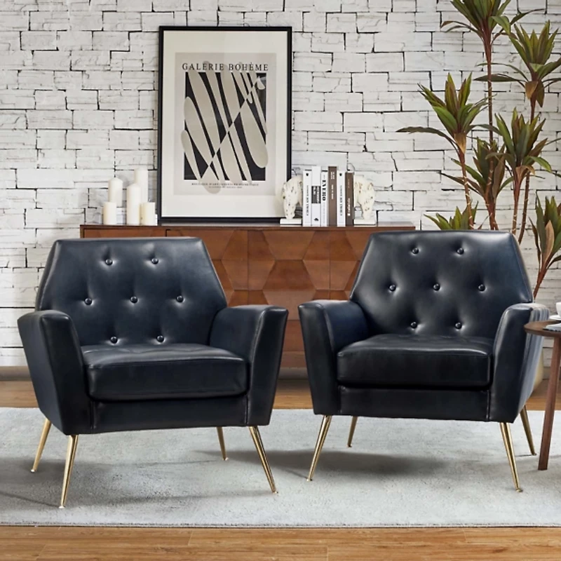 Maris Navy Faux Leather Accent Chair