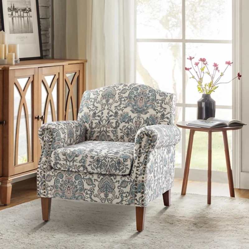 Erica Blue Damask Accent Chair