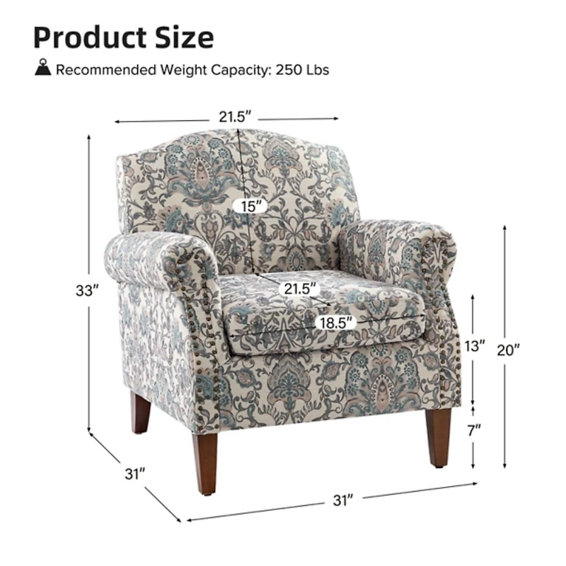 Erica Blue Damask Accent Chair