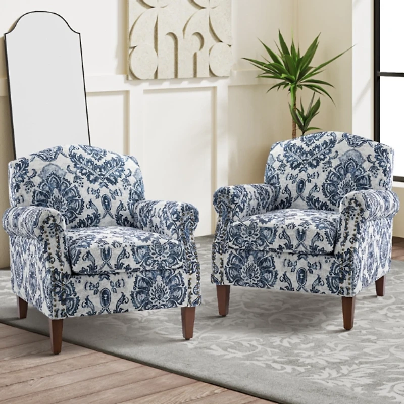 Erica Navy Damask Accent Chair