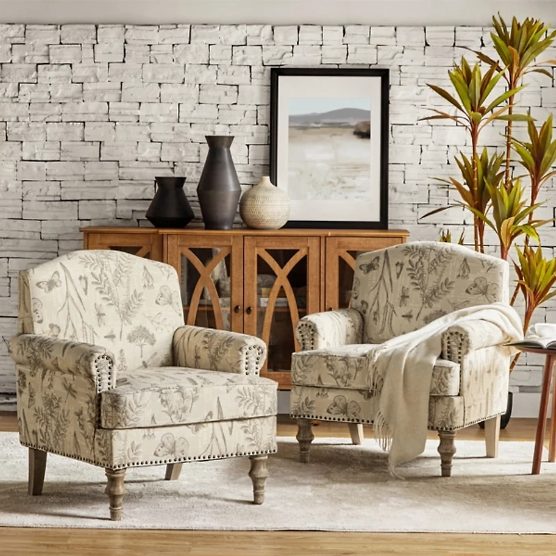 Lambert Beige Leaf Accent Chair