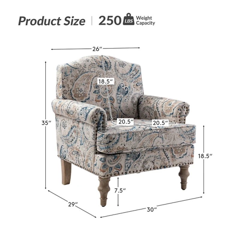 Lambert Blue Paisley Accent Chair
