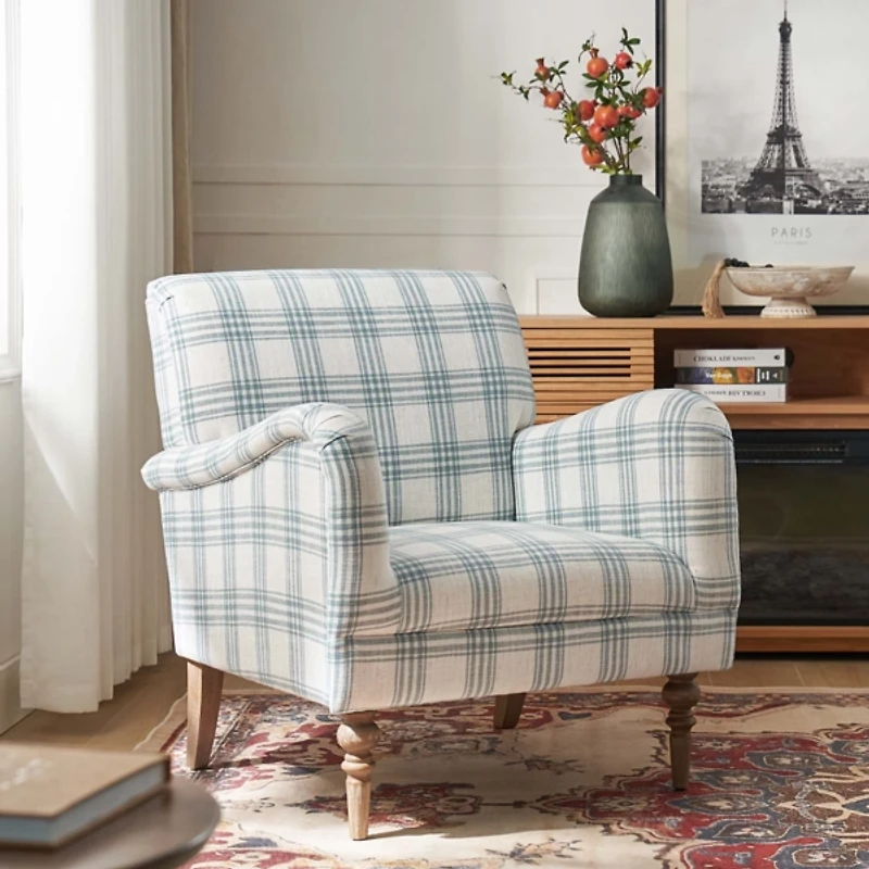 Malia Blue Plaid Accent Chair