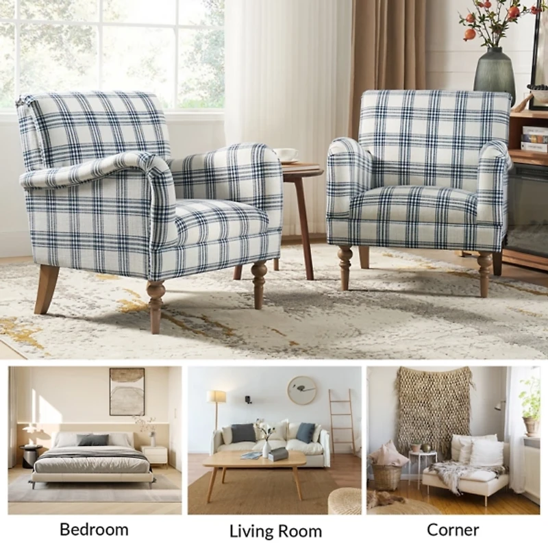Malia Navy Plaid Accent Chair