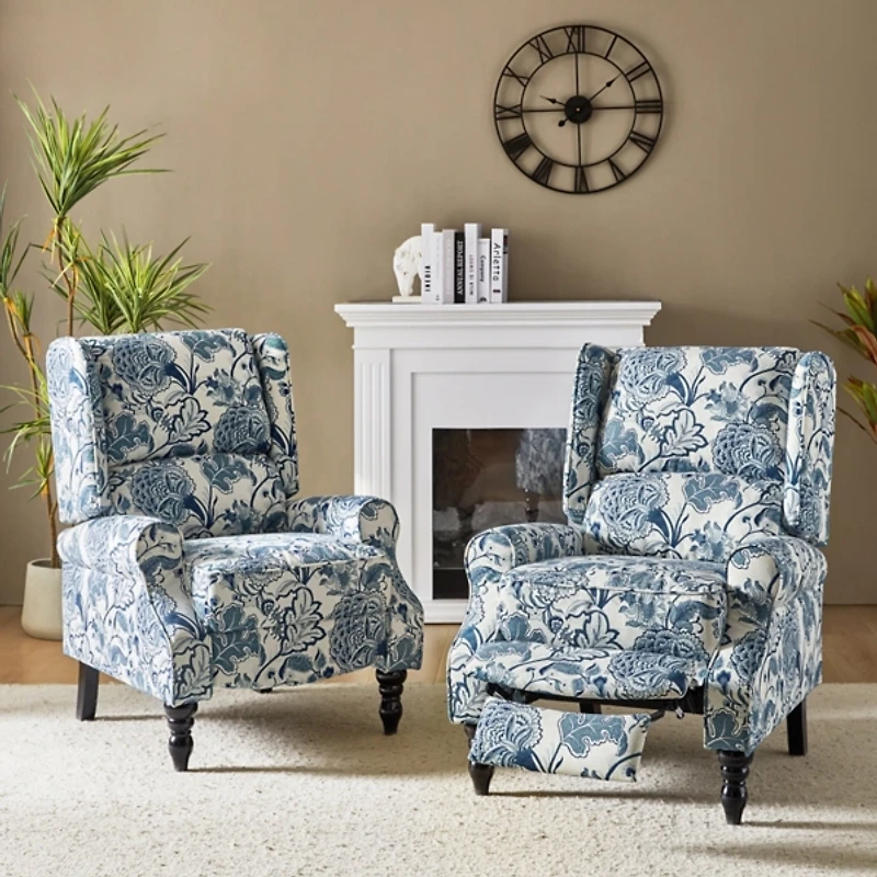 Asikli Blue Jacobean Manual Recliner